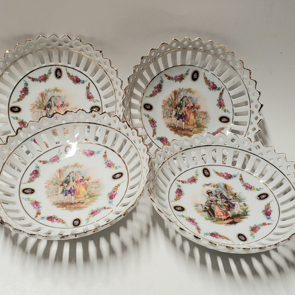 Set‎ of 4 Schumann Bavaria Reticulated Pierced Lattice Courting Couple Dishes